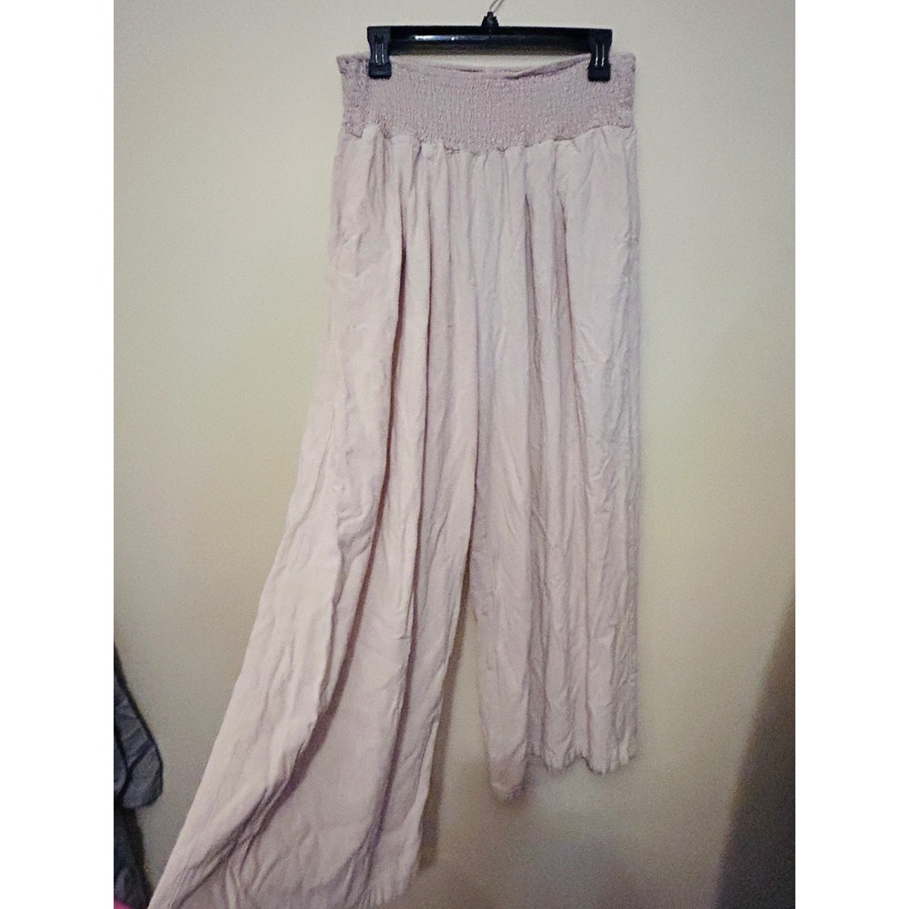 Unbranded Wide Leg Pants Women XL Pink Excellent Smocked Waist Flowy Boho Linen